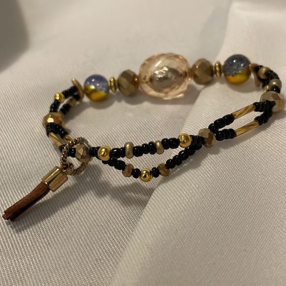 Handmade Beaded Boho Bracelet & Earrings Gift Set Includes Upcycled & New Beads - Picture 4 of 6